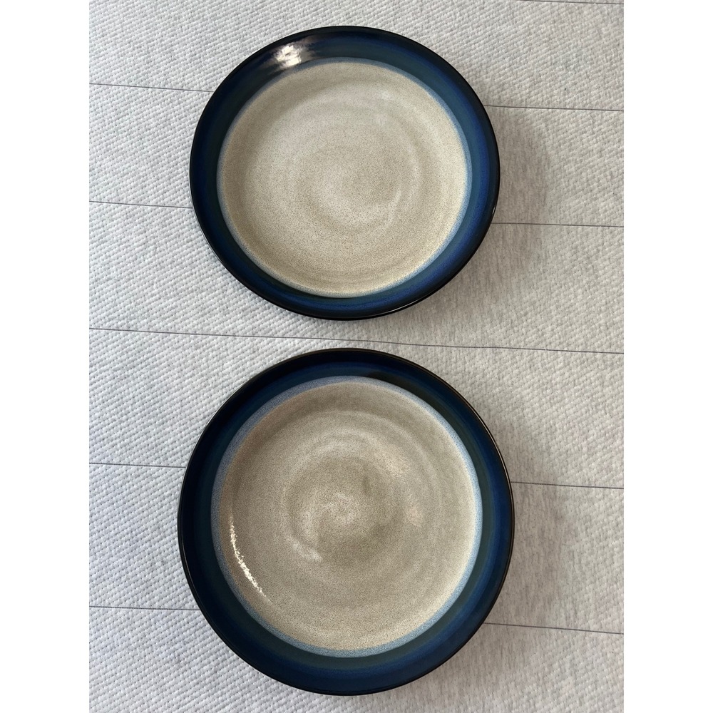 Gibson Elite Blue Cream Reactive Glaze Stoneware Dinner Plates Set of 2 Round